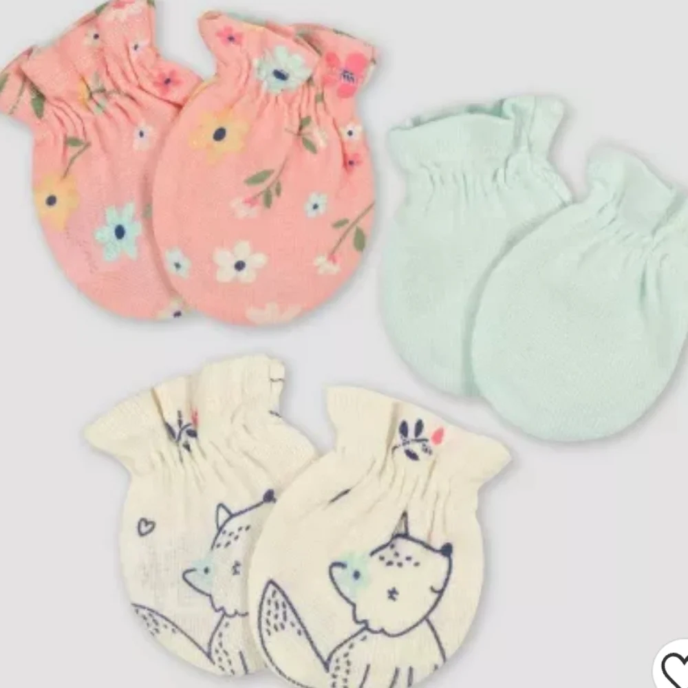 Gerber Baby Girls' 3pk Fox Mittens - Light Blue/Yellow/Orange Size 0-3 Months